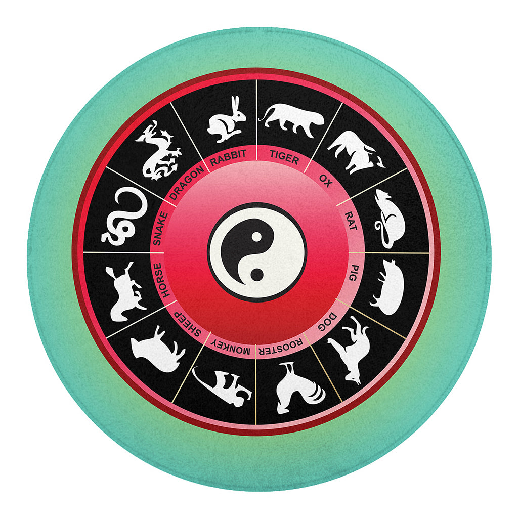 Yin Yang Chinese Zodiac Signs Print Round Blanket
