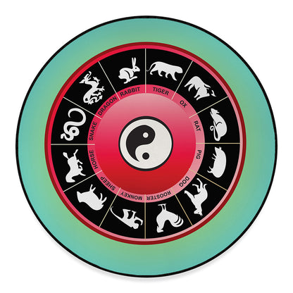 Yin Yang Chinese Zodiac Signs Print Round Floor Mat