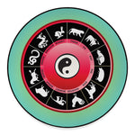 Yin Yang Chinese Zodiac Signs Print Round Floor Mat