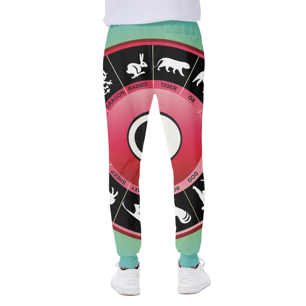 Yin Yang Chinese Zodiac Signs Print Scuba Joggers