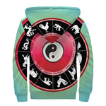 Yin Yang Chinese Zodiac Signs Print Sherpa Lined Zip Up Hoodie