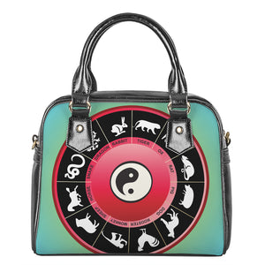 Yin Yang Chinese Zodiac Signs Print Shoulder Handbag