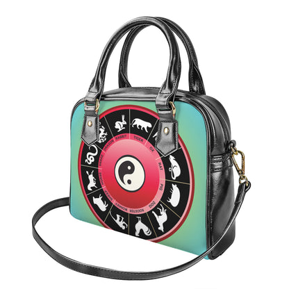 Yin Yang Chinese Zodiac Signs Print Shoulder Handbag