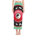 Yin Yang Chinese Zodiac Signs Print Side Slit Maxi Skirt