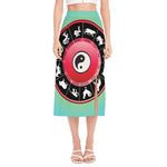 Yin Yang Chinese Zodiac Signs Print Side Slit Midi Skirt