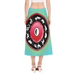 Yin Yang Chinese Zodiac Signs Print Side Slit Midi Skirt