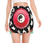 Yin Yang Chinese Zodiac Signs Print Side Slit Mini Skirt