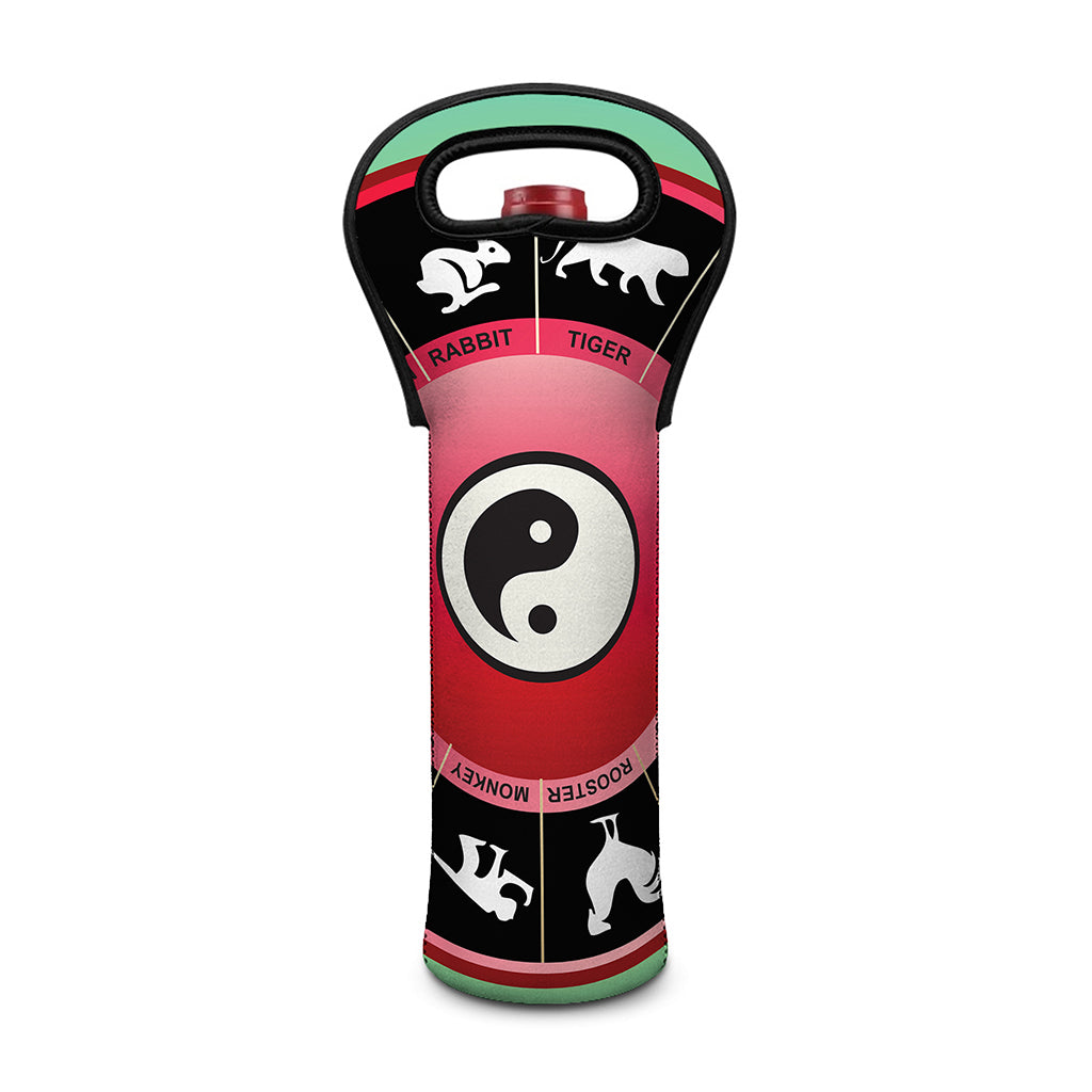 Yin Yang Chinese Zodiac Signs Print Single Neoprene Wine Tote