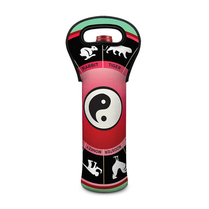 Yin Yang Chinese Zodiac Signs Print Single Neoprene Wine Tote