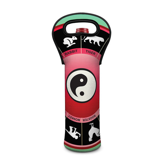 Yin Yang Chinese Zodiac Signs Print Single Neoprene Wine Tote