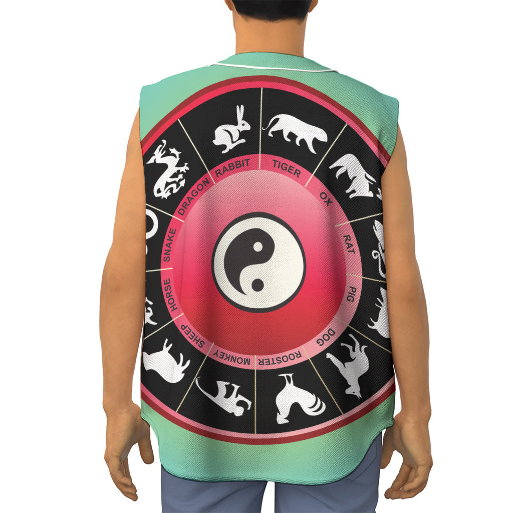 Yin Yang Chinese Zodiac Signs Print Sleeveless Baseball Jersey