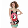 Yin Yang Chinese Zodiac Signs Print Sleeveless Bodycon Dress