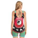 Yin Yang Chinese Zodiac Signs Print Sleeveless One Piece Swimsuit