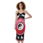 Yin Yang Chinese Zodiac Signs Print Slim Fit Midi Cami Dress
