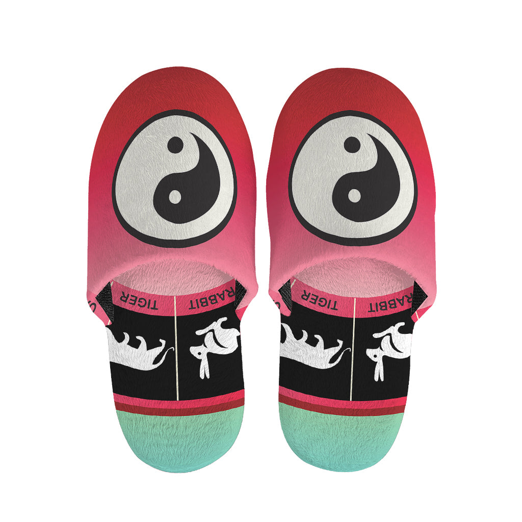 Yin Yang Chinese Zodiac Signs Print Slippers