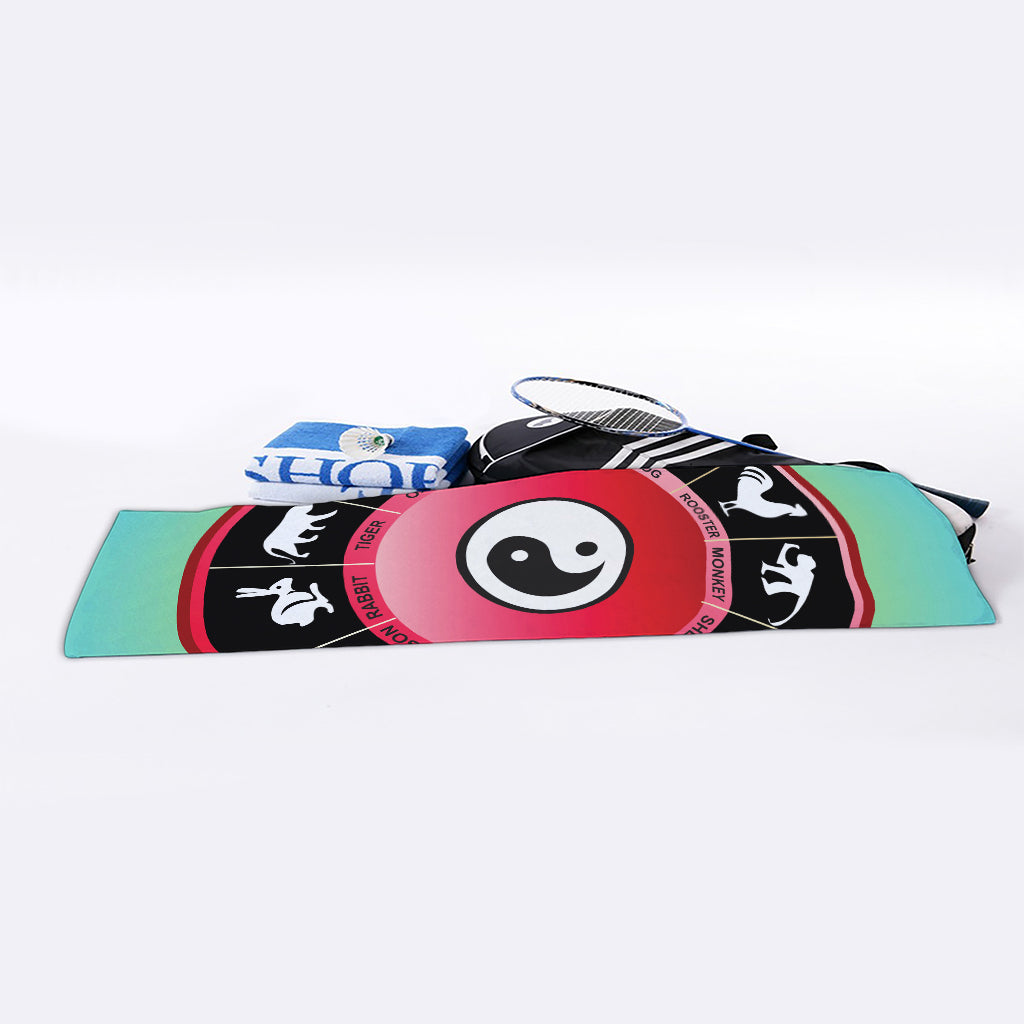 Yin Yang Chinese Zodiac Signs Print Sports Towel