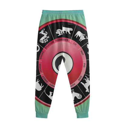 Yin Yang Chinese Zodiac Signs Print Sweatpants