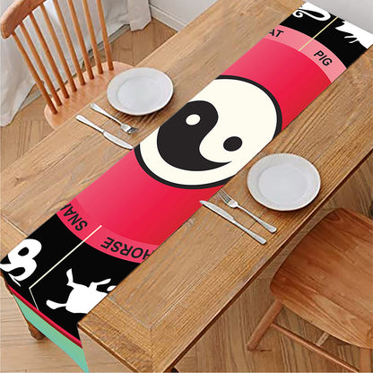 Yin Yang Chinese Zodiac Signs Print Table Runner