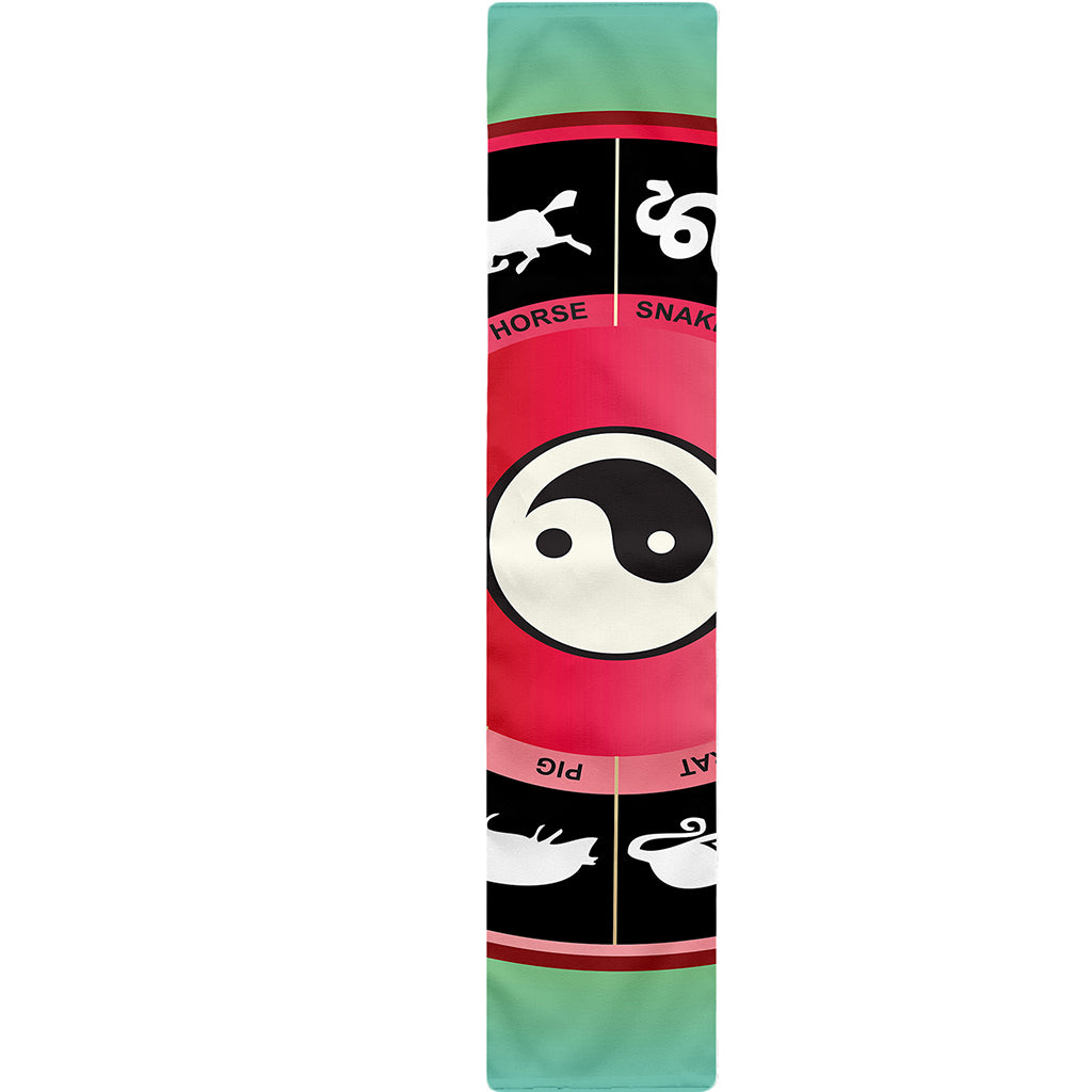 Yin Yang Chinese Zodiac Signs Print Table Runner