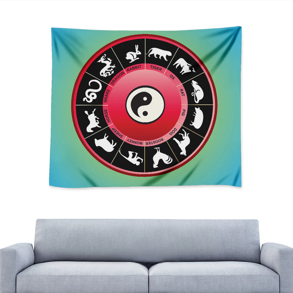 Yin Yang Chinese Zodiac Signs Print Tapestry