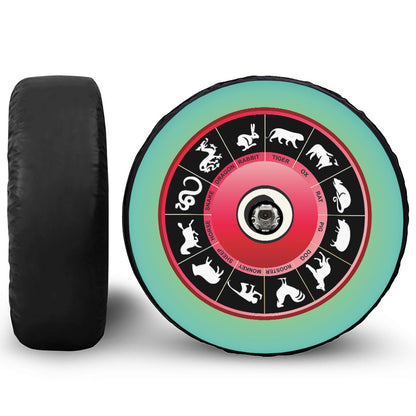 Yin Yang Chinese Zodiac Signs Print Tire Cover With Camera Hole