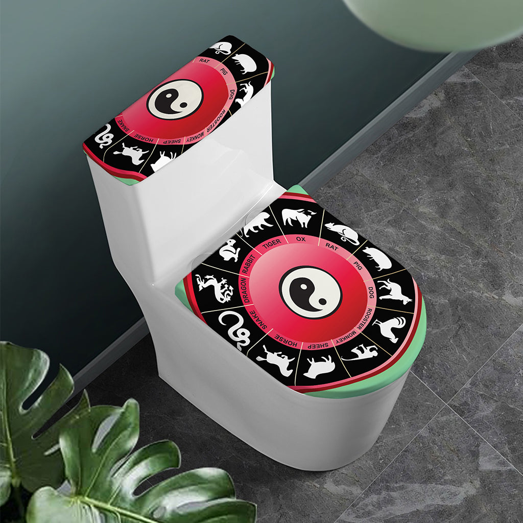 Yin Yang Chinese Zodiac Signs Print Toilet Lid And Tank Cover Set