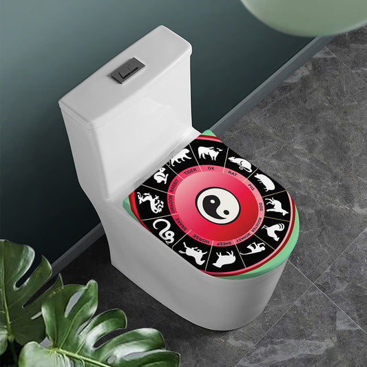 Yin Yang Chinese Zodiac Signs Print Toilet Lid Cover