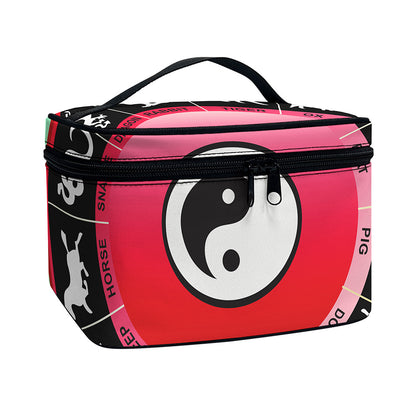 Yin Yang Chinese Zodiac Signs Print Travel Makeup Bag
