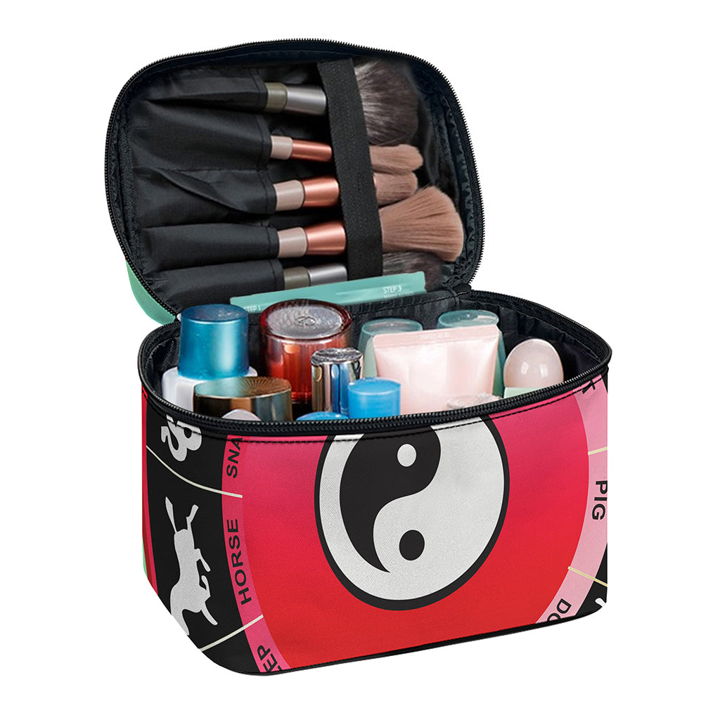 Yin Yang Chinese Zodiac Signs Print Travel Makeup Bag