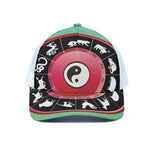 Yin Yang Chinese Zodiac Signs Print White Mesh Trucker Cap