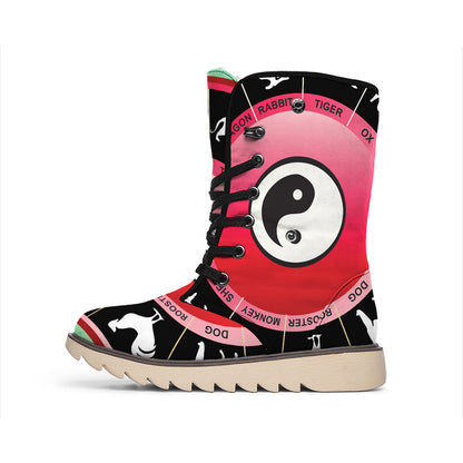 Yin Yang Chinese Zodiac Signs Print Winter Boots