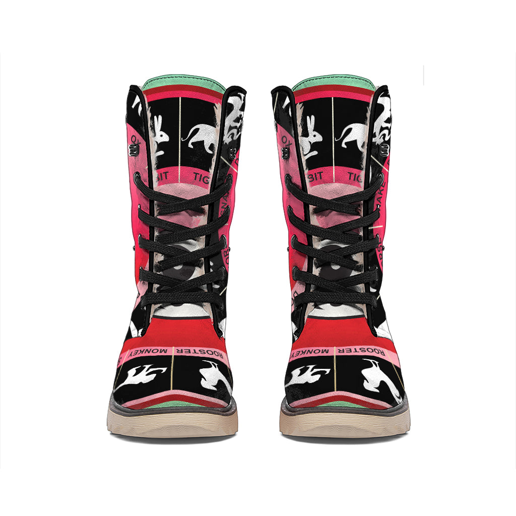 Yin Yang Chinese Zodiac Signs Print Winter Boots