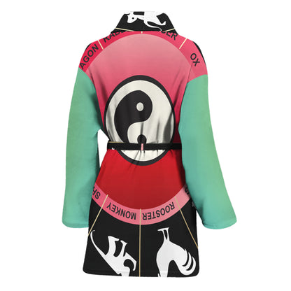 Yin Yang Chinese Zodiac Signs Print Women's Bathrobe