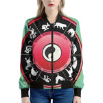 Yin Yang Chinese Zodiac Signs Print Women's Bomber Jacket