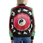 Yin Yang Chinese Zodiac Signs Print Women's Bomber Jacket
