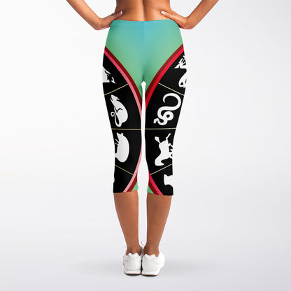 Yin Yang Chinese Zodiac Signs Print Women's Capri Leggings