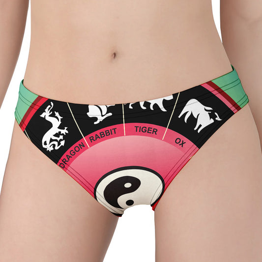 Yin Yang Chinese Zodiac Signs Print Women's Panties