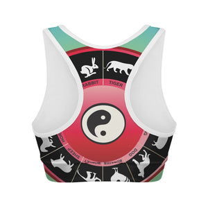 Yin Yang Chinese Zodiac Signs Print Women's Sports Bra