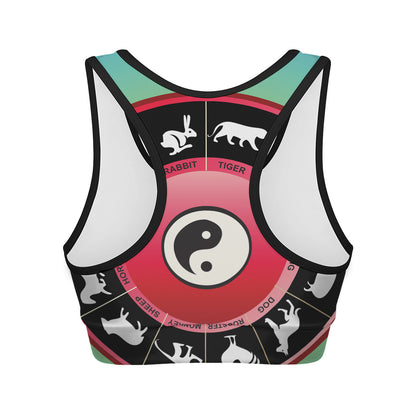 Yin Yang Chinese Zodiac Signs Print Women's Sports Bra