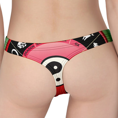 Yin Yang Chinese Zodiac Signs Print Women's Thong