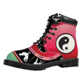 Yin Yang Chinese Zodiac Signs Print Padded Collar Lace Up Boots