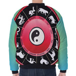 Yin Yang Chinese Zodiac Signs Print Zip Sleeve Bomber Jacket