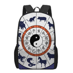 Yin Yang Chinese Zodiac Wheel Print 17 Inch Backpack