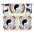 Yin Yang Chinese Zodiac Wheel Print 3 Piece Kitchen Curtains