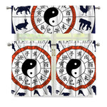 Yin Yang Chinese Zodiac Wheel Print 3 Piece Kitchen Curtains
