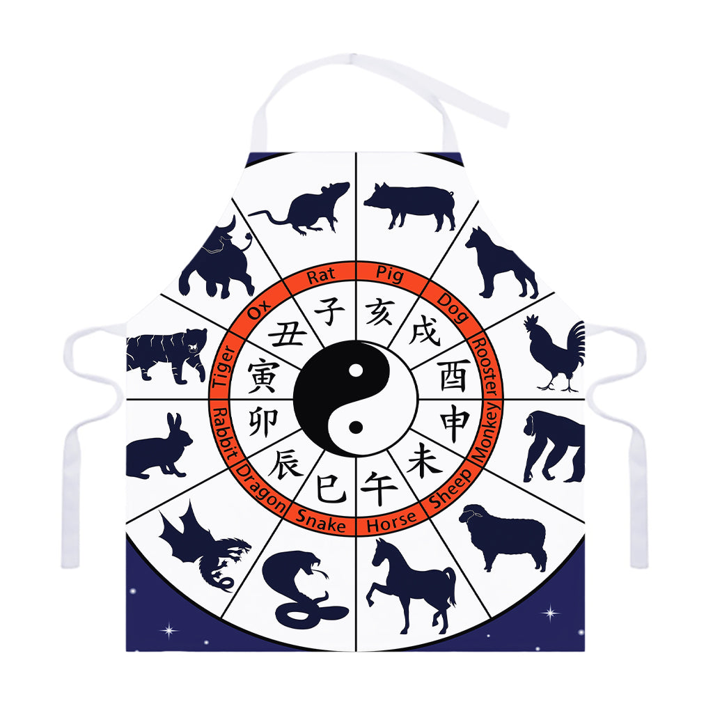 Yin Yang Chinese Zodiac Wheel Print Adjustable Apron