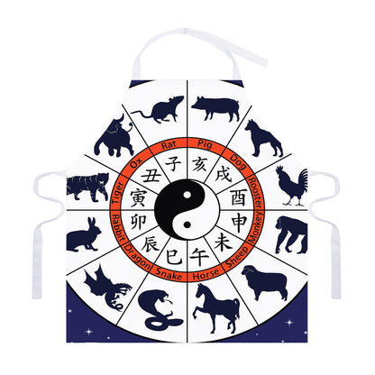 Yin Yang Chinese Zodiac Wheel Print Adjustable Apron