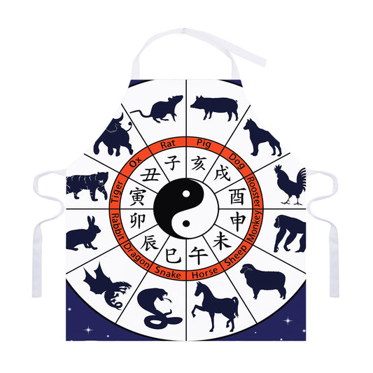 Yin Yang Chinese Zodiac Wheel Print Adjustable Apron