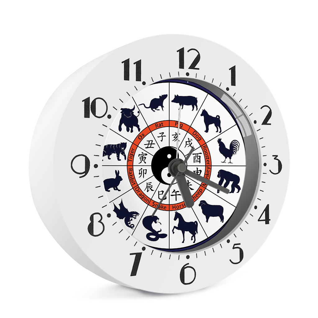Yin Yang Chinese Zodiac Wheel Print Alarm Clock