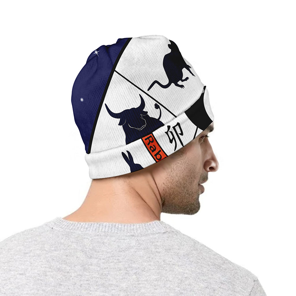 Yin Yang Chinese Zodiac Wheel Print Beanie